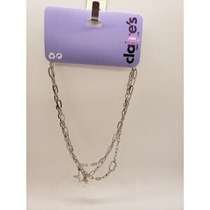 Claires Silver Chain Necklace With Star And Pearl Charms